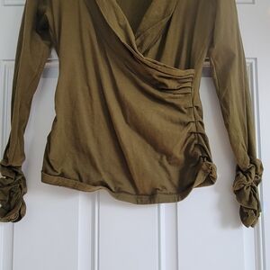 Women's Olive Wrap-Front Long Sleeve Tee